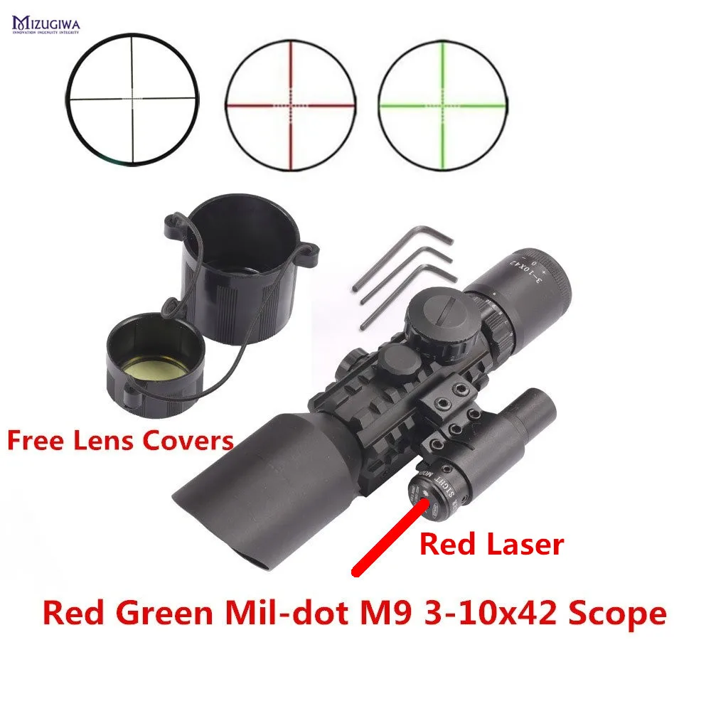 M9 3 10x42 Mil Dot компактный прицел с подсветкой красно Зеленая Сетка точечный красным
