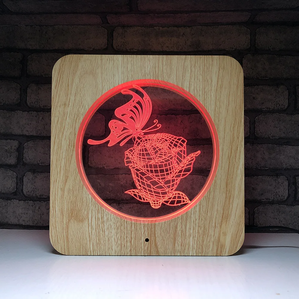 Новинка деревянная светодиодная RGB подсветильник ка в виде розовой бабочки 3D