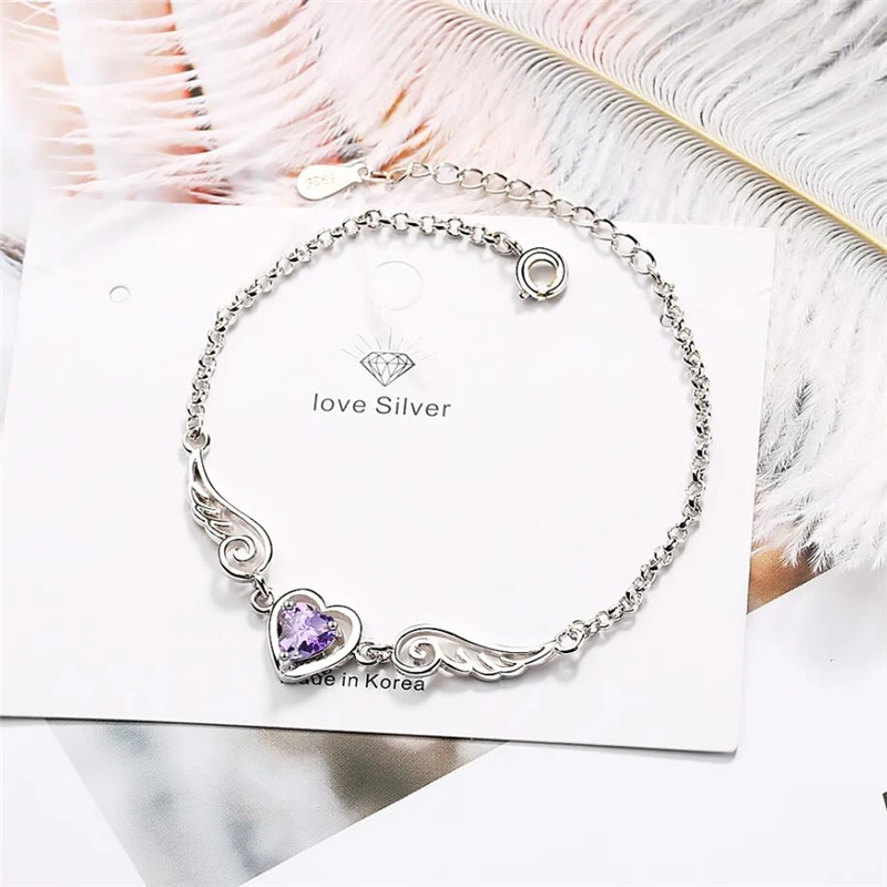 

Sole Memory Simple Sweet Romantic Heart Angel Wings Cute Silver Color Female Resizable Bracelets SBR180
