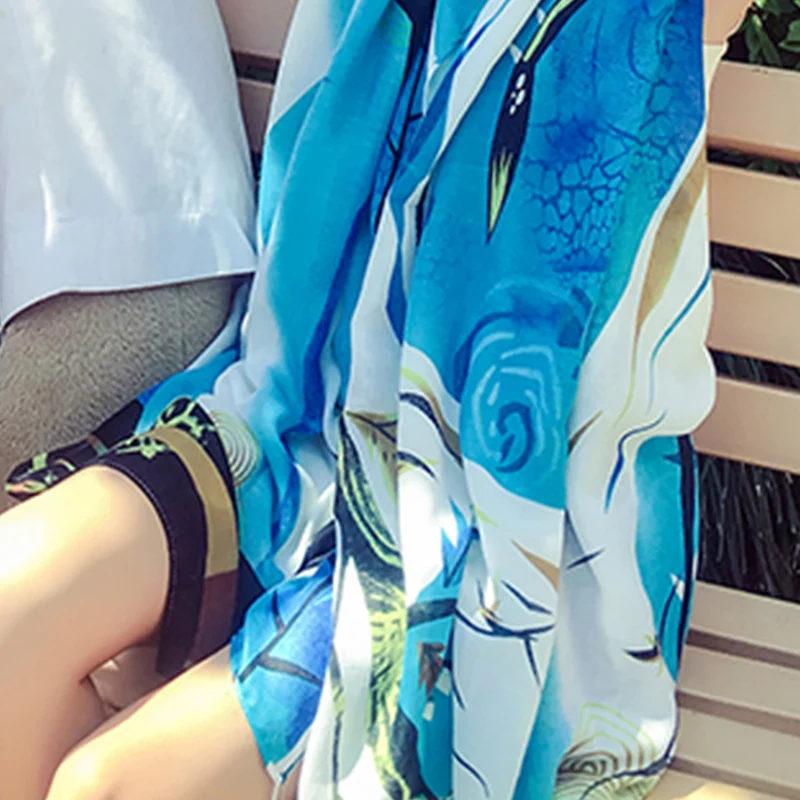 Parkshin Summer Women Beach Towel Forest Bird Seaside Sun Protection Holiday Decorative Comfortable Easy Match Scarf |