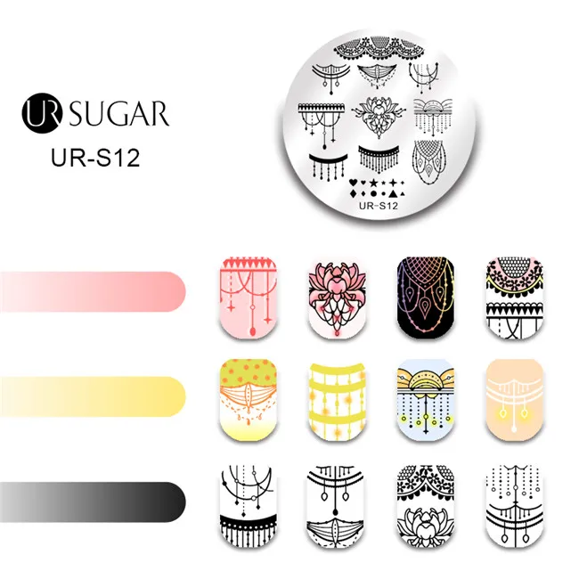 UR-S12 Ur Sugar шаблон для штамповки ногтей день счастливого отца кружевной цветок Роза Лотос Бабочка Звезды маникюр ногтей трафаретная пластина DIY - Цвет: UR-S12
