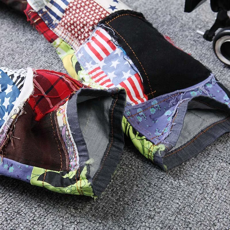 

Men Patchwork Stitching Denim Trousers Slim Fit Casual Jeans for Spring H9