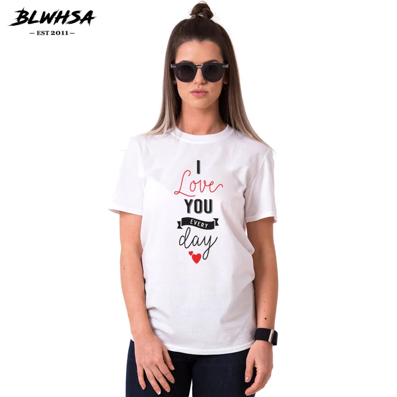 Футболка BLWHSA для пар повседневная женская футболка из 100% хлопка с принтом Love You Ever