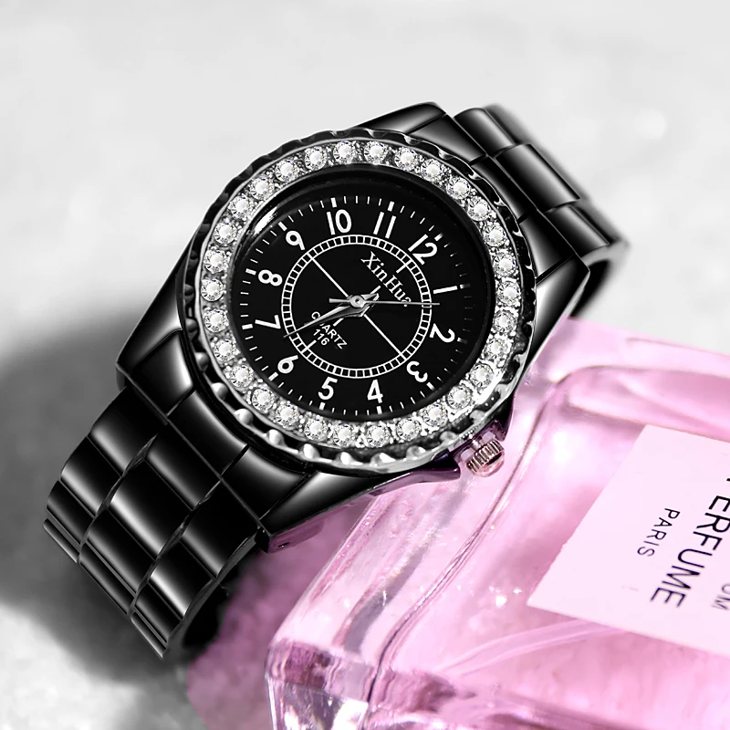 

New Steel Brand Xinhua Women Watch Crystal Quartz Luxury Wristwatches Saati Feminino Relojes Mujer Rhinestone Dress Clock