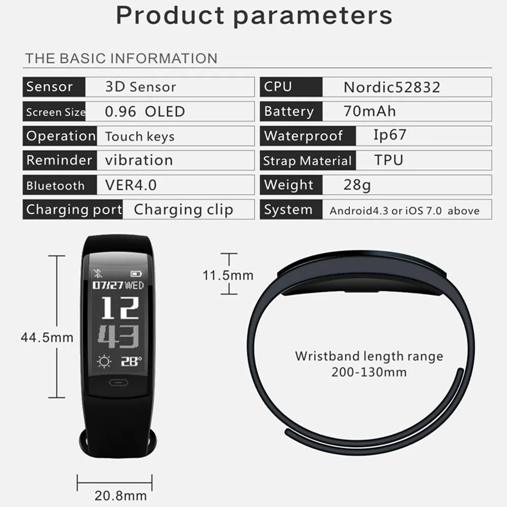 Оригинальный Смарт браслет QS90 для измерения артериального давления пульсометр
