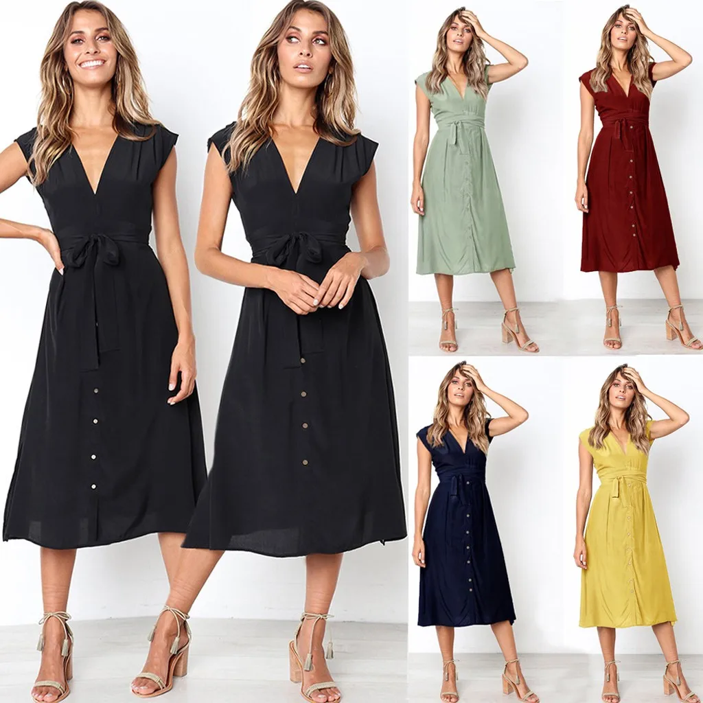 Летнее женское платье Vestidos, сексуальное Полосатое платье с открытой спиной и пуговицами, вечернее платье с поясом, подходит для H И Pear shape OY41