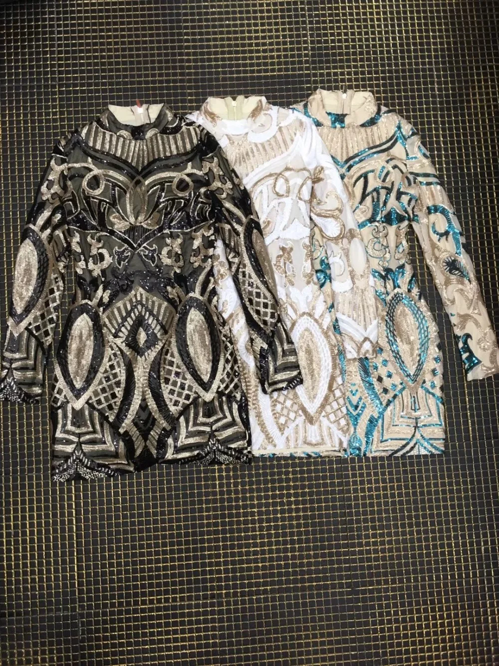 3 цвета дамы с длинным рукавом Sequines Bodycon мини платье Сексуальная клубная ночь знаменитости модная одежда
