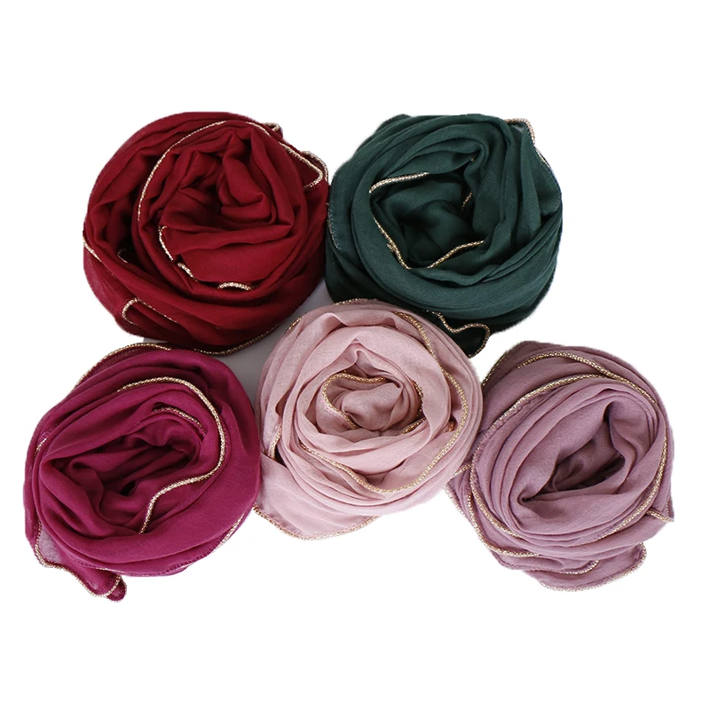 Solid hijab scarf gold beads muslim cotton scarves chain plain wraps shawls maxi fashion headband long 180*80cm |