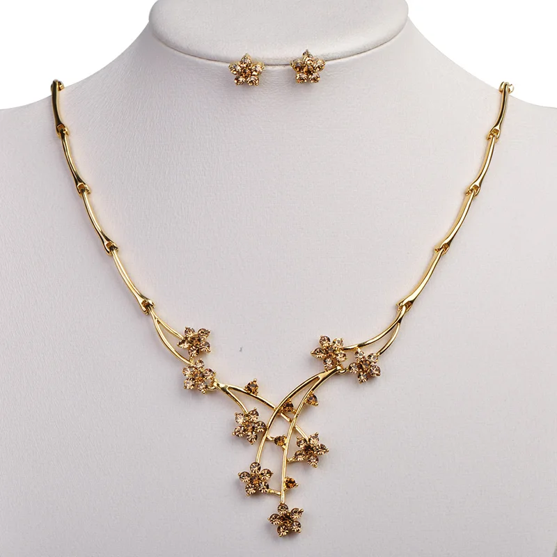 Madrry Bridal Wedding Jewelry Sets Necklace &amp Earrings Gold-color Red Rhinestone Collar Flower Brincos Female Party Schmuck | Украшения