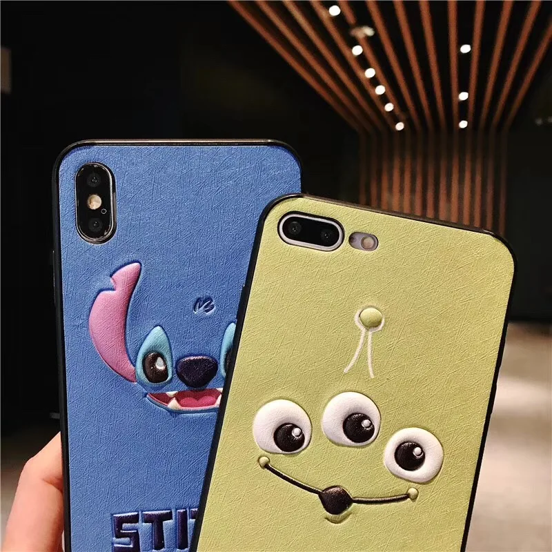 Cute Cartoon 3D Steve Three-eyed Alien Toy Story Leather Phone Case For iPhone 6 6s 7 8 Plus X Xs Max Xr stereoscopic Cover |