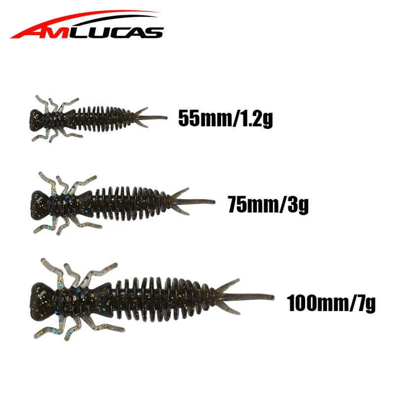 Amlucas Larva Мягкая приманка 50 мм 75 100 рыболовные силиконовые плавающие приманки в