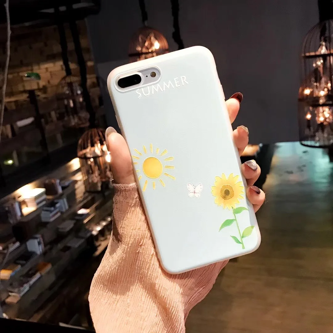 Мультфильм для iPhone X цветок подсолнечника 7 8 Plus Silicon Case 6 6s плюс мягкий