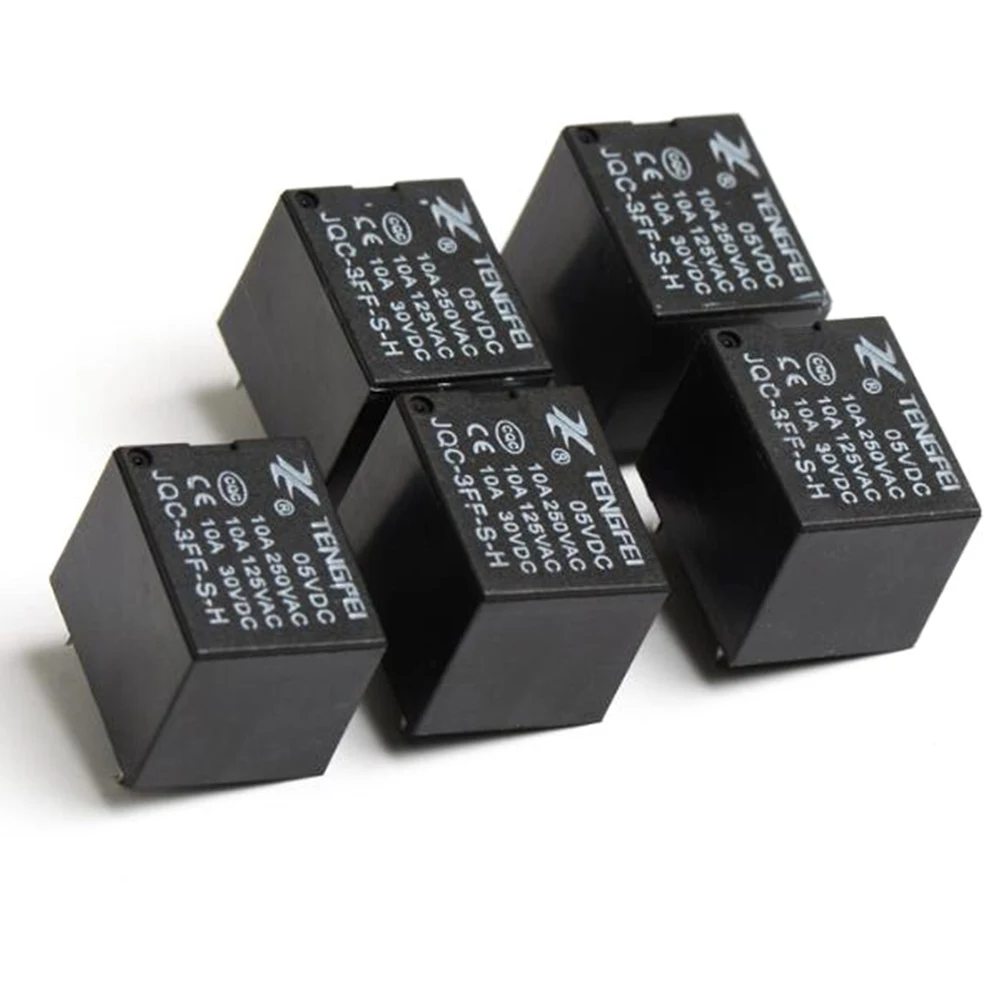 

5PCS T73 Small Normally Open Black Electromagnetic Relay 5V 4 Pins 10A JQC-3FF-S-H