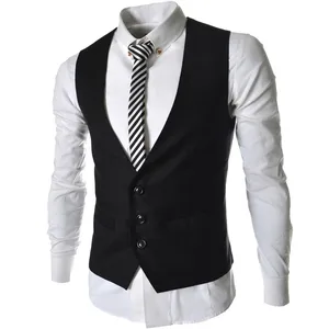 AIMENWANT 2017 Мужской костюм, жилет, мужской Приталенный жилет для отдыха, бежевый жилет, Повседневная Деловая куртка, топ с тремя пуговицами, жилет, распродажа
