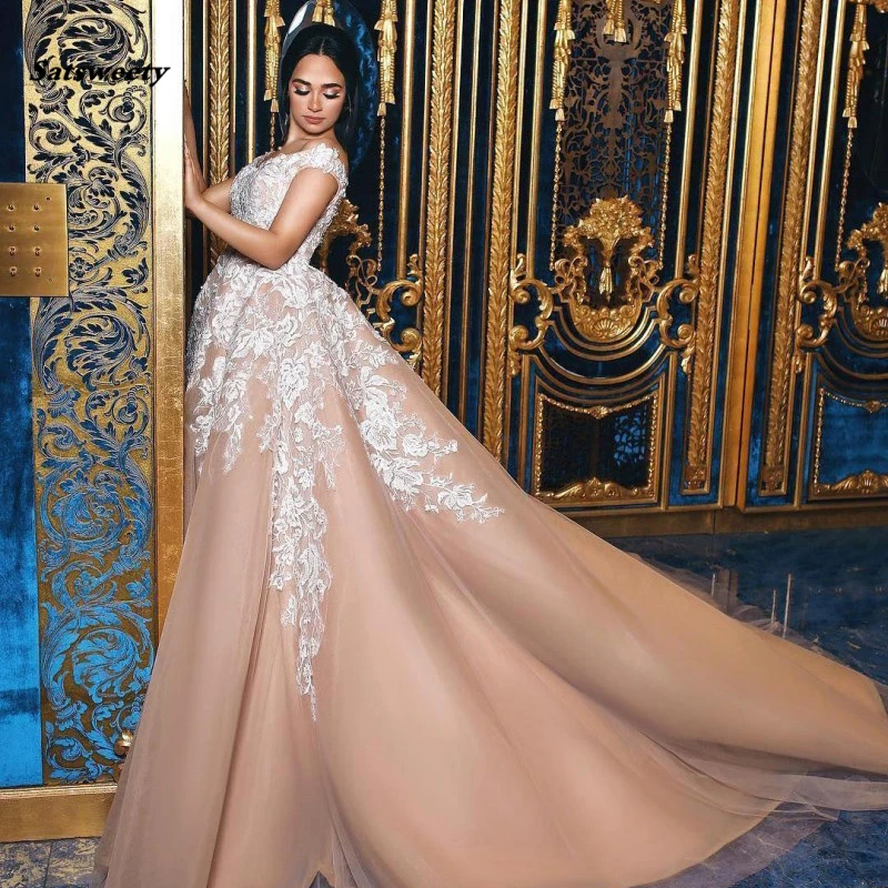 Elegant Lace Ball Gown Evening Dress Off The Shoulder Appliques Tulle Satin Saudi Arabic Prom Gowns Formal Party Dresses | Свадьбы и