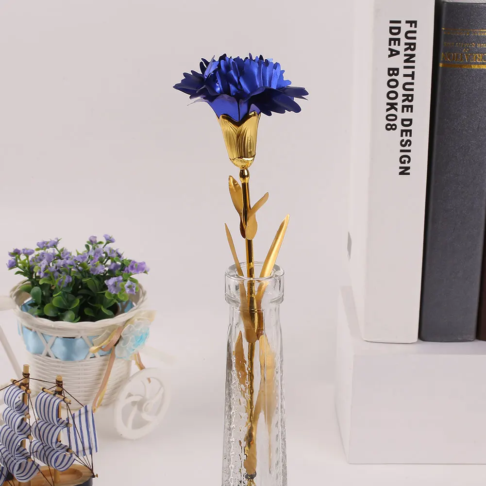 blue color 24K фольга покрытая Роза 24K гвоздики День матери фольга Подарки золотое освещение роза цветочные 1 шт день рождения - Цвет: blue color