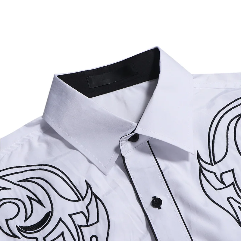 

Brand 2018 Fashion Male Shirt Long-Sleeves Tops Totem embroidery Mens Dress Shirts Slim Men Shirt