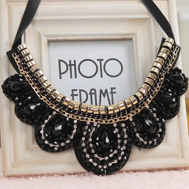 Fashion Chokers women chain big bib crystal bead Collars Wedding Statement detachable Collar clothing accessary |