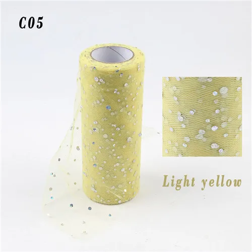 C05 Light yellow 15 см* 25 ярд Блеск Круглый Кристалл блесток Тюль рулон органзы прозрачная марлевая основа домашний сад Свадебная вечеринка украшение - Цвет: C05 Light yellow