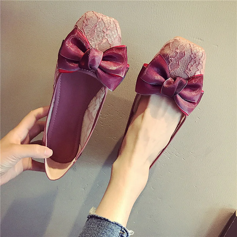 2019 сезон: весна–лето Туфли без каблуков женские балетки кружева Элитный бренд