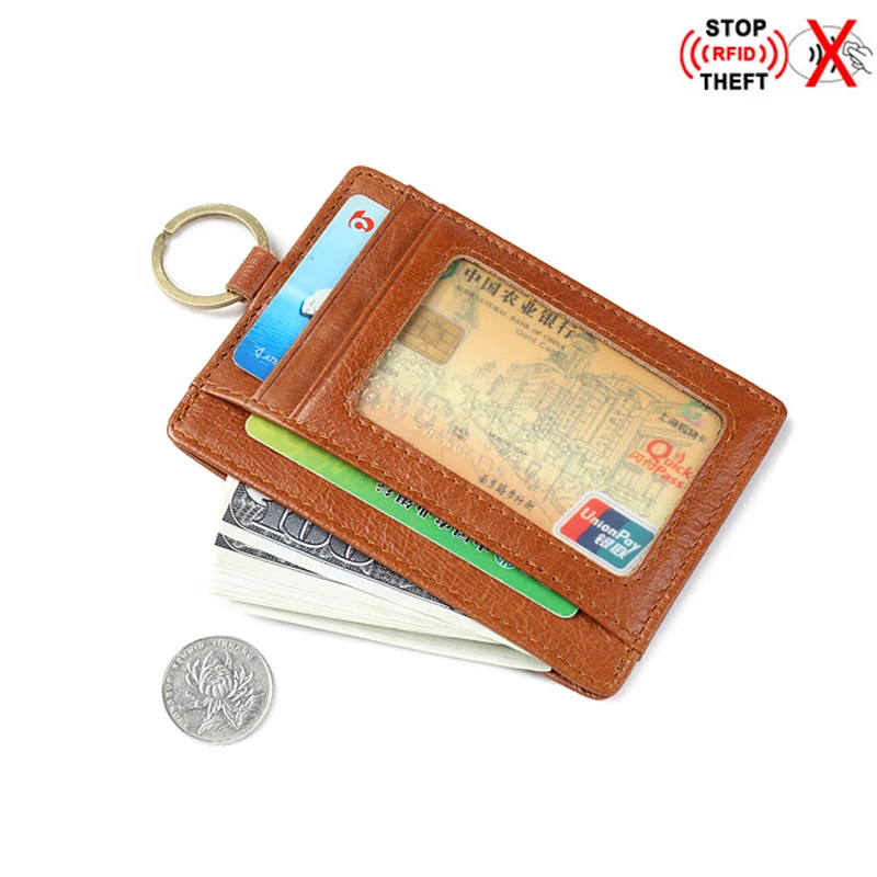 Держатель для кредитных карт из натуральной кожи Rfid с кольцом ключей кошелек - Фото №1