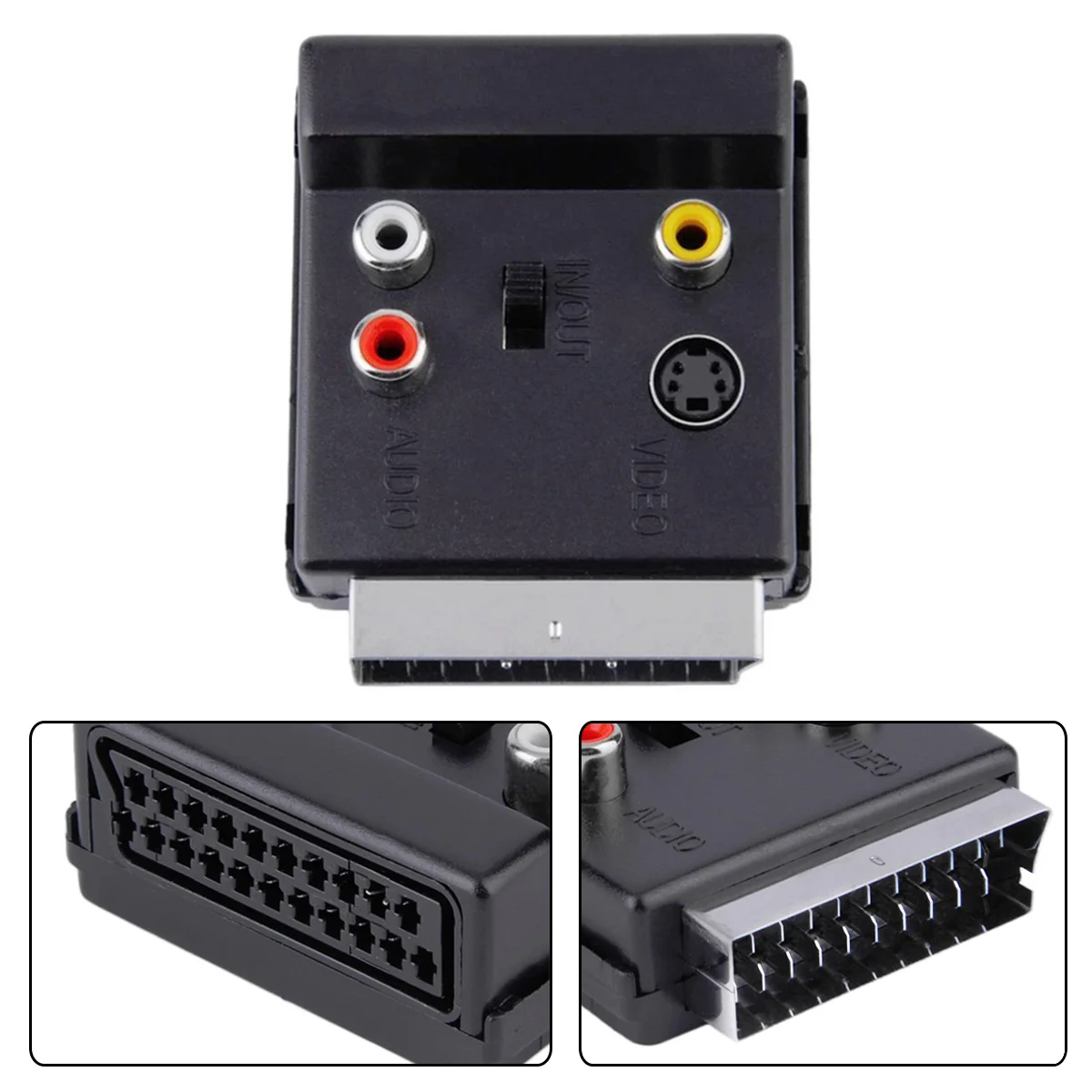 Лучшие предложения новейший адаптер Scart Male to Female S-Video 3 RCA аудио Черный Convector able
