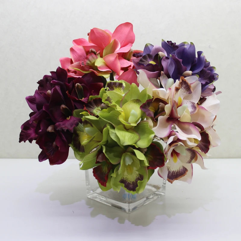 Разноцветные искусственные декоративные орхидеи с 7 цветками/шт. шелковые цветы