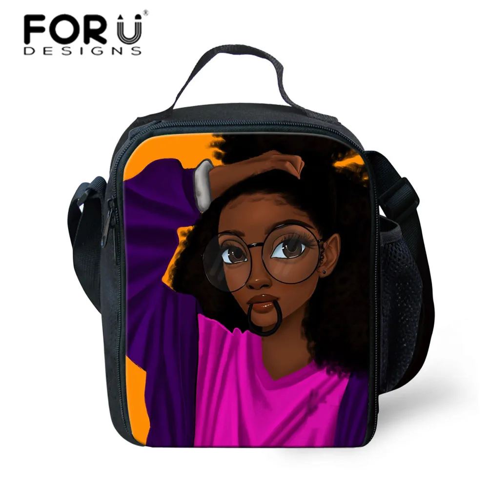 FORUDESIGNS/Детские функциональные сумки для обедов черная африканская сумка для девочек с принтом для ланча детская Термосумка для пикника Сумка для еды