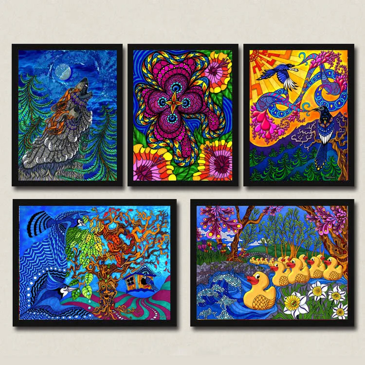 Diamond Painting Cross Stitch Sets Square &amp Full Mosaic Picture Decorative Wolf Abstract The Flowers Bird | Дом и сад