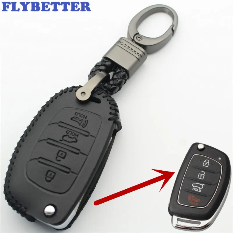 FLYBETTER брелок из натуральной кожи 4 кнопки откидной Чехол для ключа Hyundai