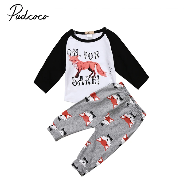 2PCS Newborn Baby Boy Girl Fox Clothes Long Sleeve Cotton T-shirt Tops+Long Pant Legging Outfit Toddler Kids Clothing Set | Детская