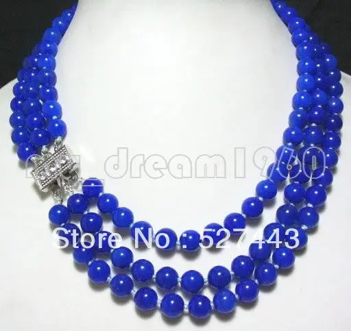 

Оптовая продажа, Бесплатная доставка, красивое 3-жильное бусины из синего камня, ожерелье