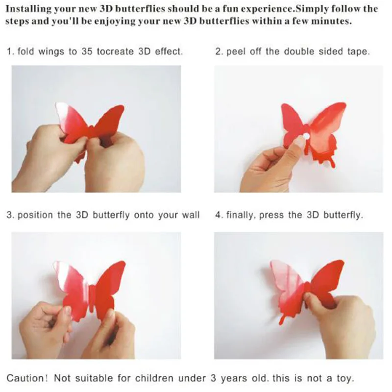 12 шт. DIY 3D однотонные настенные наклейки с бабочками и цветами для украшения дома