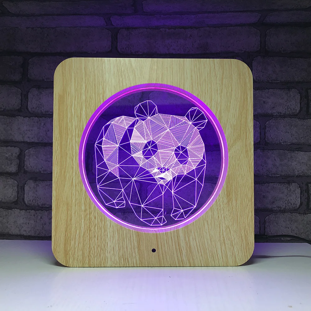 

New Wooden Panda 3D LED RGB Night Light 7 Color Change Desk Light Action Figures 549 Boys Girls Christmas Toys