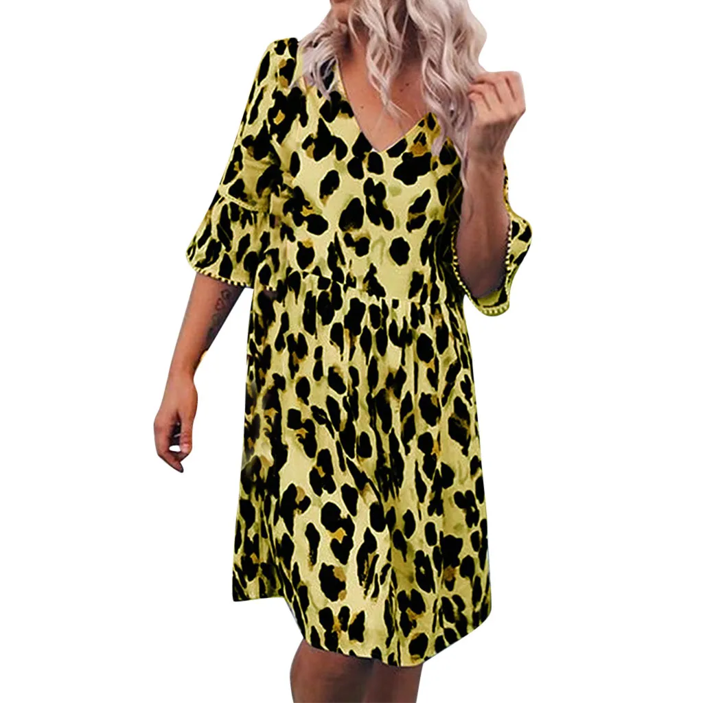 Платье JAYCOSIN женское повседневное с леопардовым принтом | Женская одежда