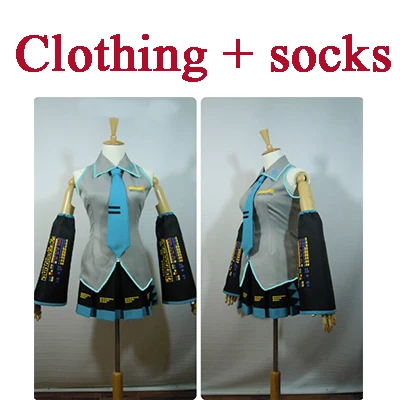 Clothing and socks 6 шт. высокое качество Хацунэ Мику Love is Wall Vocaloid Мику Хацунэ косплей костюм платье костюм есть парик Хэллоуин Необычные вечерние бальные - Цвет: Clothing and socks