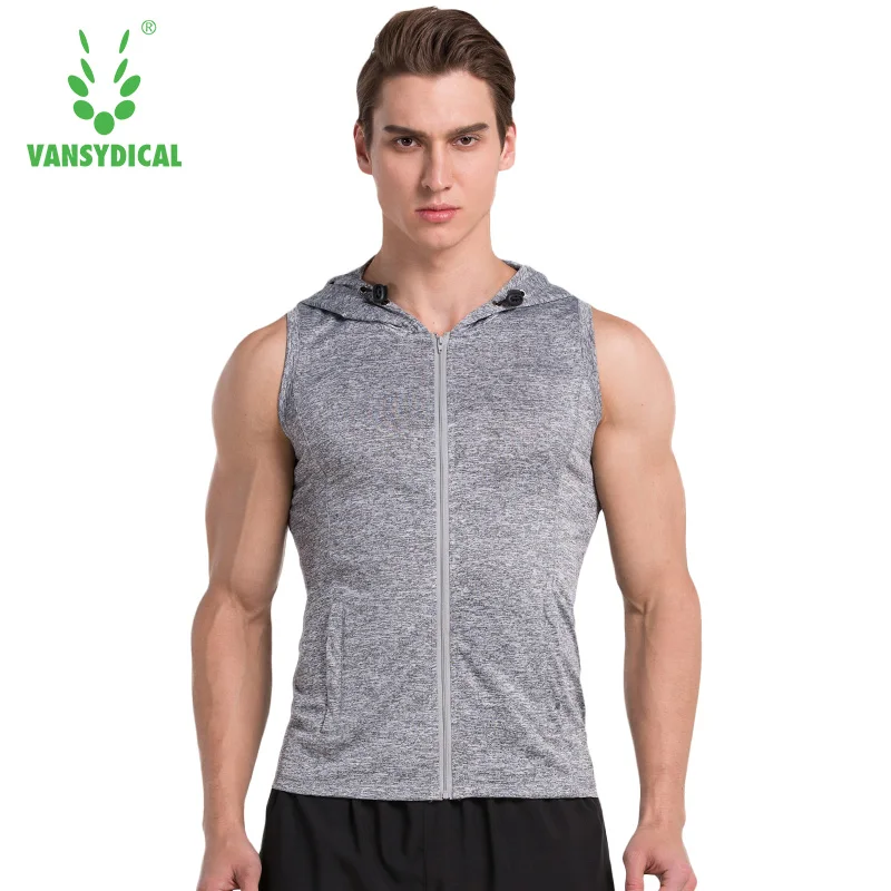 VANSYDICAL мужские однотонные толстовки без рукавов куртки для бега быстросохнущая