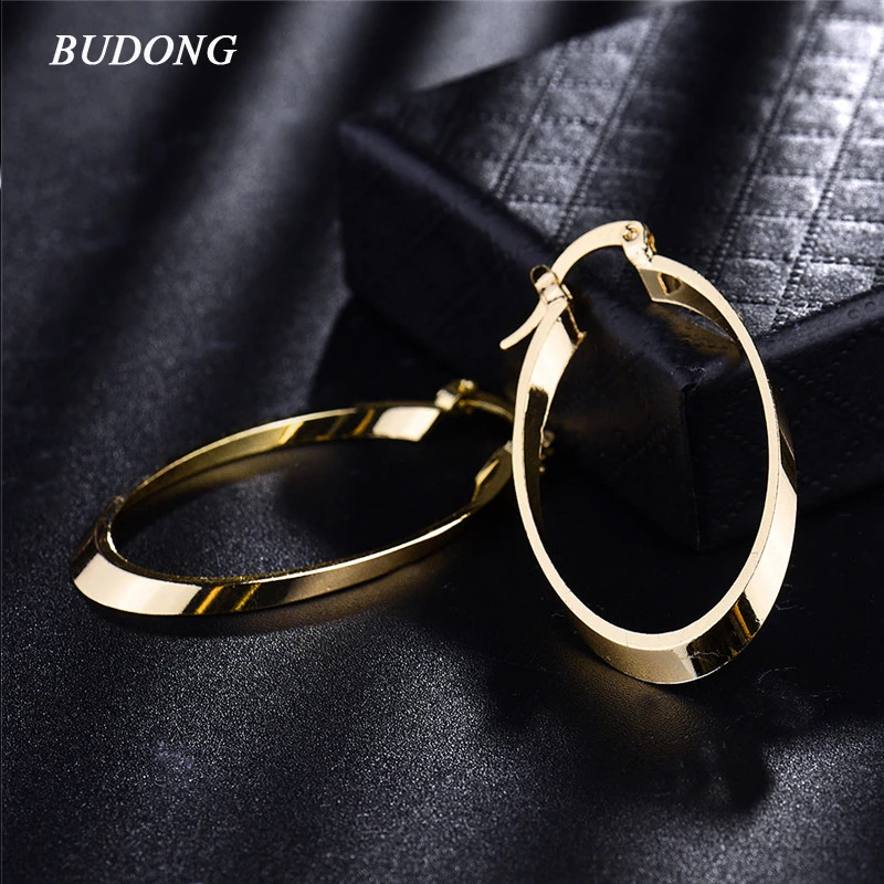 Женские серьги кольца BUDONG модные золотистого цвета с цирконием на застежке