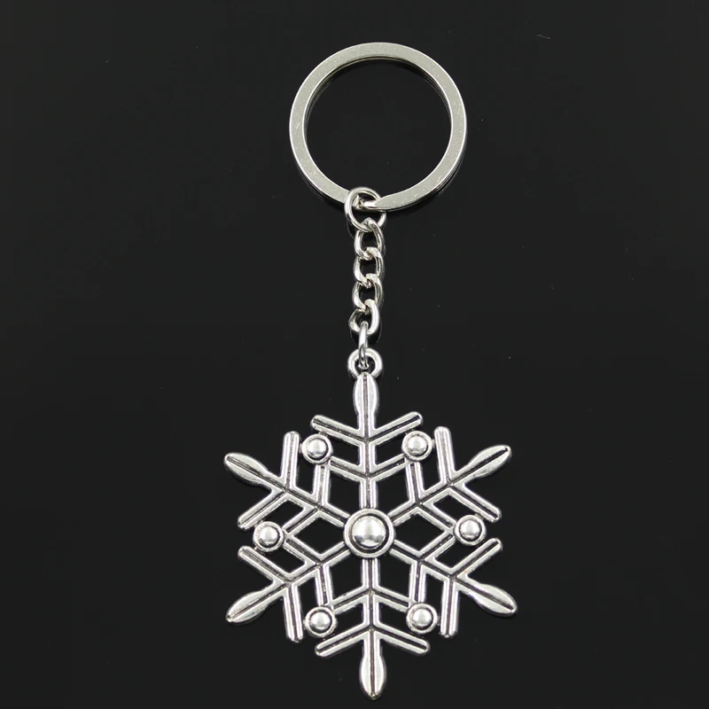 

Fashion 30mm Key Ring Metal Key Chain Keychain Jewelry Antique Silver Color Plated Snow Snowflake 58x47mm Pendant