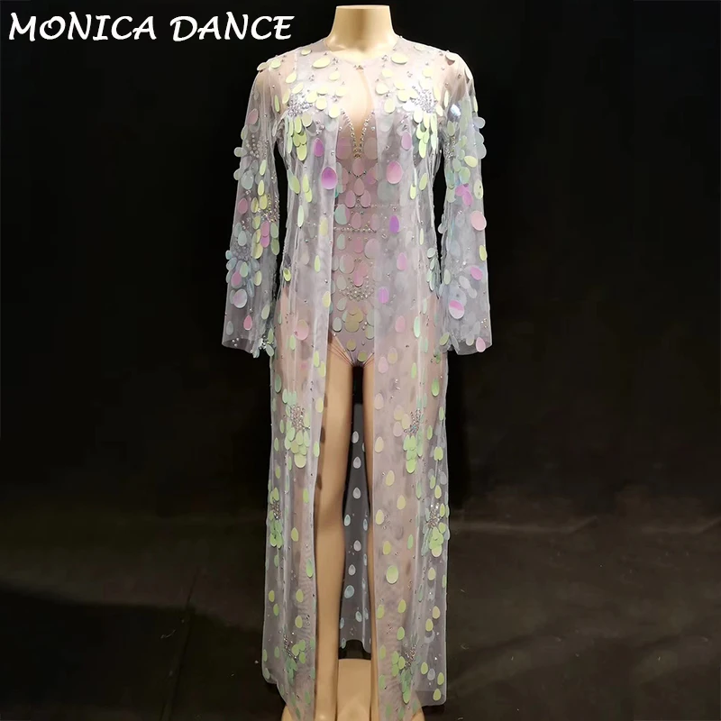 Женское боди со стразами и блестками для танцев длинная куртка Одежда наряд