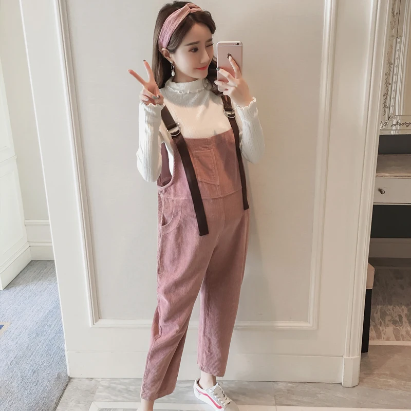 Вельветовые брюки для беременных женщин с широкими штанинами комбинезоны