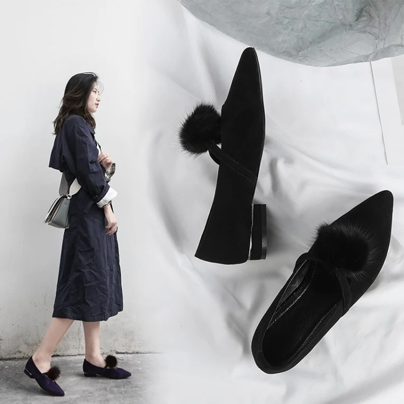 

Trend Brand Women Fur Flats Shoes High Quality Cozy Shoes Woman Slip on Loafers Ladies Footwear Female Chaussures Femme Luxury