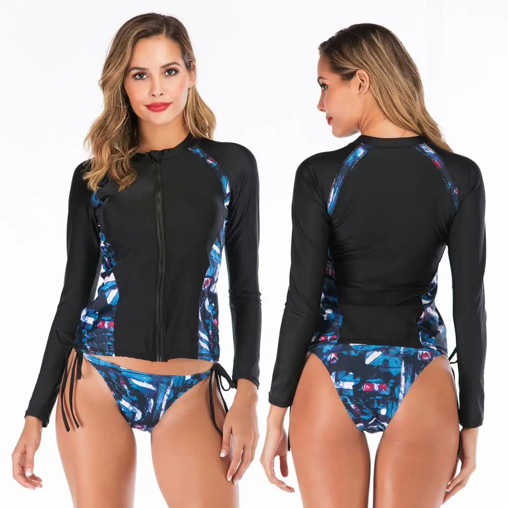 Женский раздельный купальник с принтом Rashguard купальный костюм длинным рукавом и