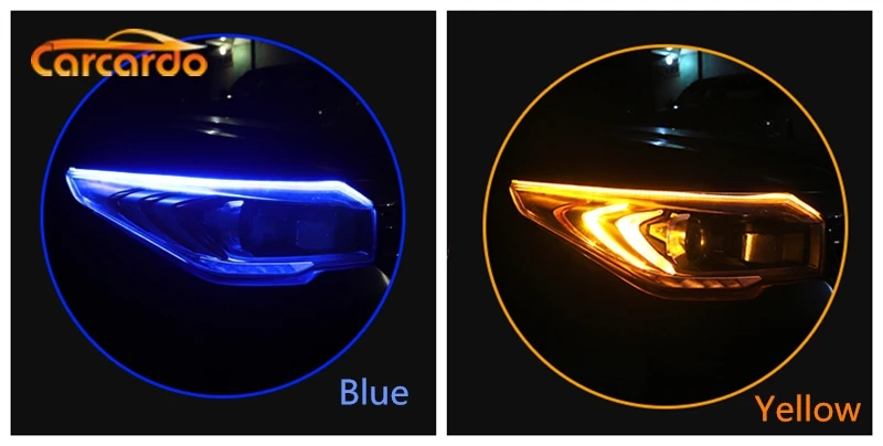 Blue to Yellow Carcardo на очень тонком каблуке дневные ходовые огни Светодиодные ленты дневные ходовые огни светильник автомобильный сигнал поворота направляющая рейка для головной светильник сборки led DRL светодиодные ленты - Цвет: Blue to Yellow
