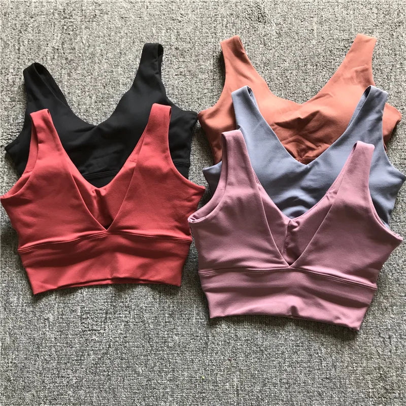 

Sexy Deep-V Yoga Sports Bras Women Push Up Nylon Workout Fitness Crop Top Vest-Type Gym Exercise Sport Brassiere 2019