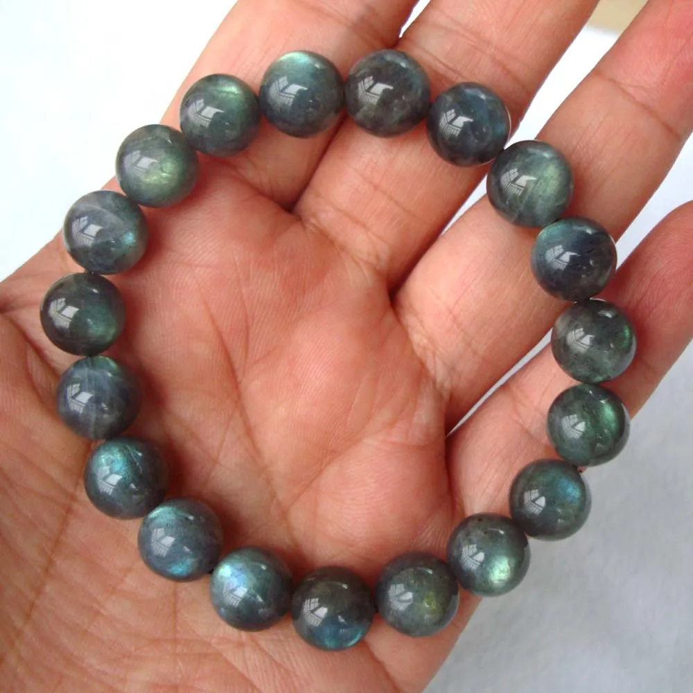 Бесплатная доставка Круглый браслет из натурального Лабрадорита 10 мм женские и