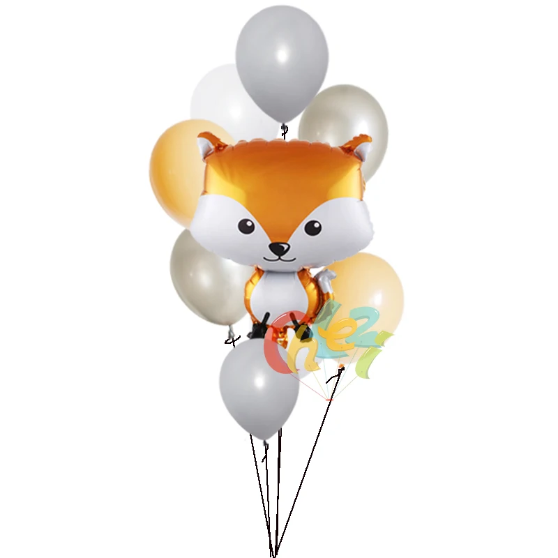 Fox set 9pcs 9 шт воздушные шары из фольги в виде животного, лисы, ежика, белки, енота, дня рождения, свадьбы, вечерние, декоративные латексные гелиевые воздушные шарики, детские игрушки - Цвет: Fox set 9pcs