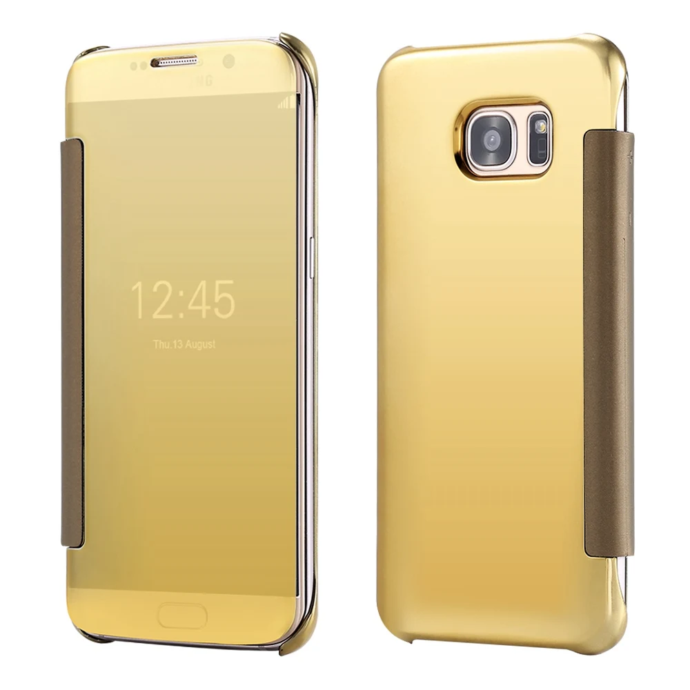 Gold Kisscase покрытие золото зеркало флип чехол для LG G5 G4 для Samsung J7 S6 S7 S8 edge Clear View Cover для iPhone 6 6S 7 Slim снарядов чехол на айфон 7 6 6s - Цвет: Gold