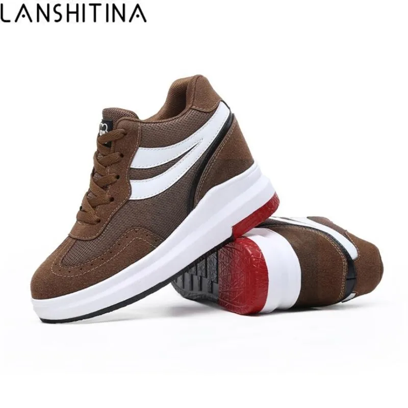 Женские ботильоны на платформе 8 см теплая обувь для увеличения роста танкетке