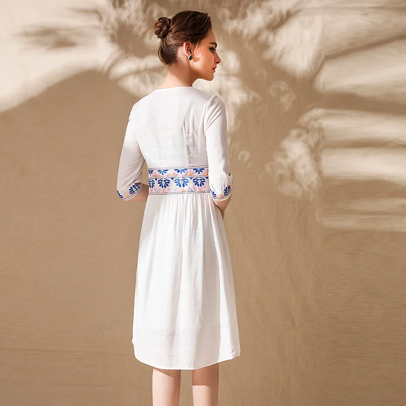 2018 Spring Embroidery Vintage Dress For Women High Quality Fashion Pretty Half Sleeve Knee Length Slim Female Dresses | Женская одежда